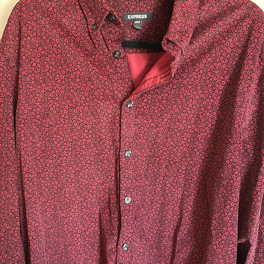 Express Thin Corduroy Floral Button Down